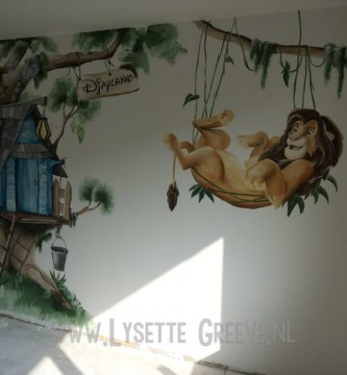 Muurschildering Lion King, Simba,  Jungle, kinderkamer.