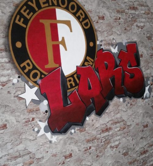 Muurschildering Graffiti, voetbal, voetbalclub, Feyenoord, naam, tienerkamer