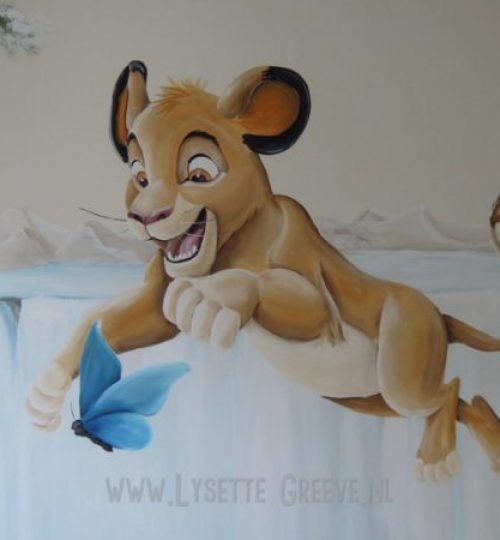Muurschildering Lion King, Simba, Nala, Jungle, babykamer, kinderkamer.