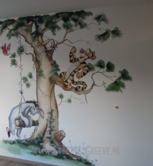 Muurschildering Pooh beer, Eeyore, Tijgertje, kinderkamer, babykamer