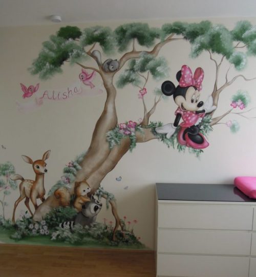 Muurschildering Minnie Mouse, kinderkamer, babykamer