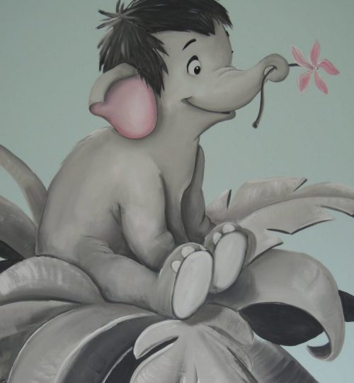 Muurschildering olifant door Lysette Greeve