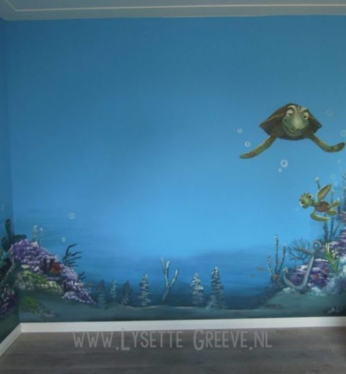 Muurschildering Nemo Dory onderwater